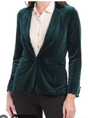 Tahari Women's Green Velour Single-Button Blazer